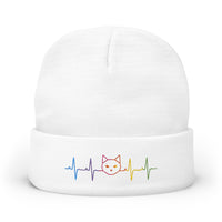 Load image into Gallery viewer, Embroidered Rainbow Cat Heartbeat Knit Beanie