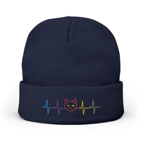 Load image into Gallery viewer, Embroidered Rainbow Cat Heartbeat Knit Beanie