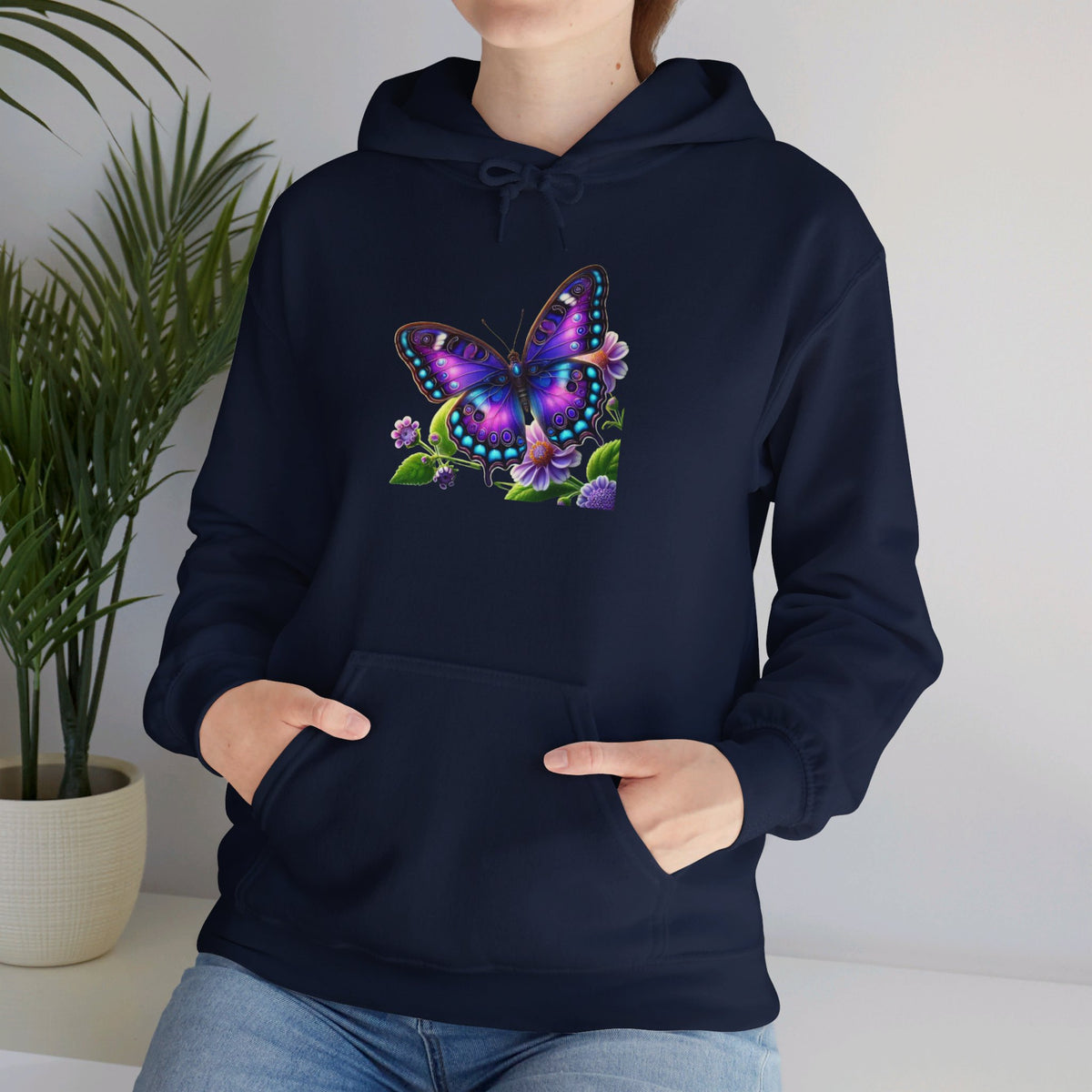 Purple Butterfly-Hooded Sweatshirt