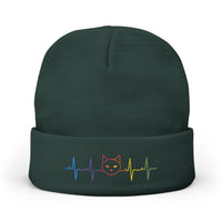Load image into Gallery viewer, Embroidered Rainbow Cat Heartbeat Knit Beanie