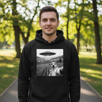 Load image into Gallery viewer, Funny Dog Selfie with UFO Graphic Hoodie