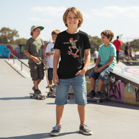 Load image into Gallery viewer, 🛹💀 Youth Skateboard Skeleton Graphic Tee – Cool Kids Skater T-Shirt
