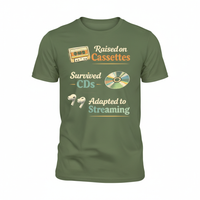 Load image into Gallery viewer, Raised on Cassettes Survived CDs Adapted to Streaming T-Shirt